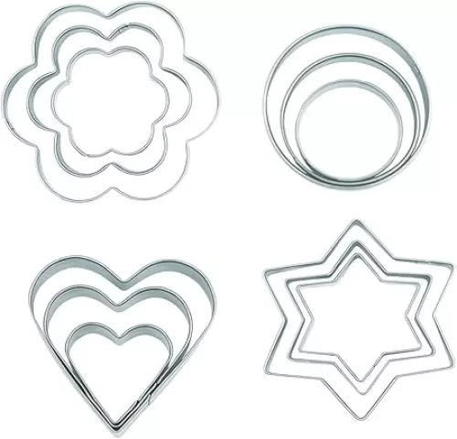 12 PCS Set Stainless Steel Fondant Cake Mold Cookie Cutters (Star, Heart, Round, Flower)