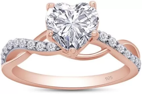 1.20 CT Heart Cut Simulated White Diamond Infinity Wedding Engagement Ring In 14K Rose Gold Plated 925 Sterling Silver Gift for Womens