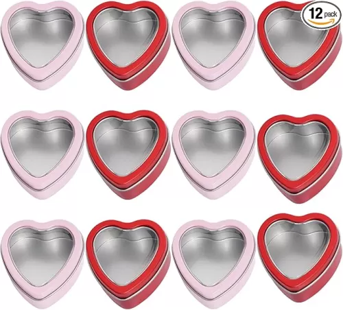 12Pack Heart Shaped Metal Tins with Lid Valentine's Day Candle Tins for Making Candles 2oz Heart Shaped Candle Tins with Lids for Candle Making Valentine Wedding Gifts Party