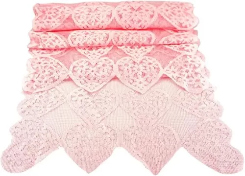 14 x 72 Inch Valentines Day Runner Pink Heart Table Runner Lace for Wedding Party Decorations