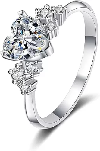 14K Gold Engagement Rings for Women| Heart-shaped 1 Carat Women's Diamond Ring | D-color VVS2 Excellent Cut | Romantic Proposal Jewelry