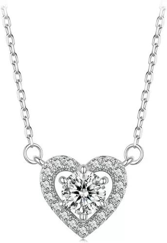 14K Gold Heart Diamond Pendant Necklace for Women, 0.24ct/0.5ct VVS2 D-Color, Ideal Valentines Day Gifts for Her, 15.75+1.97