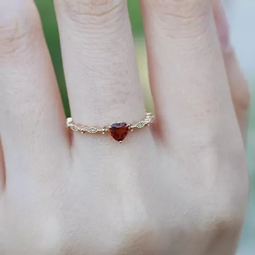 14k Gold Ruby Diamond Ring Delicate Ring Gemstone Ring Wedding Jewelry Heart-Shaped Gemstone Promise Engagement Love Ring Birthstone Unlimited Ring for Women 9