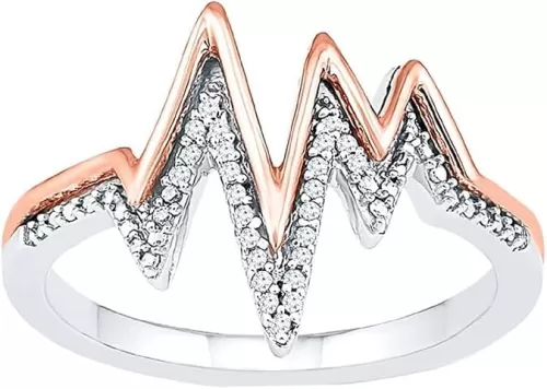 14K Two-Tone Gold Finish Round Cut White Diamond Heartbeat Engagement Ring for Women's
