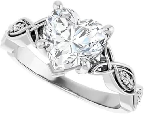 18K Solid White Gold Engagement Ring Set, 1CT-5CT Heart Cut Moissanite, Diamond Halo, Bridal/Wedding Set, Ring for Women