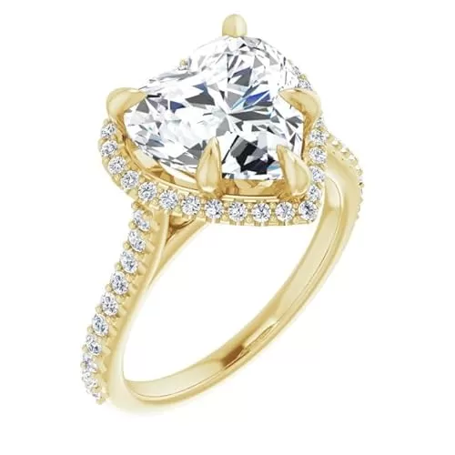18K Yellow Gold Colorless VVS1 Halo Solitaire 1-4 CT Heart Cut Moissanite Anniversary Rings for Women In 10K 14K 18K Real Solid Gold & 925 Sterling Silver Birthday Present for Girlfriend
