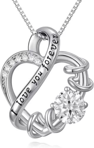 1CT Moissanite Diamond Heart Necklace for Women 18K White Gold Plated Silver I Love You Forever Heart Pendant Necklace Birthday Christmas Mother