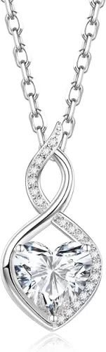 1ct/2ct Moissanite Heart Pendant Necklaces for Women, 925 Sterling Silver Imitation Diamond Moissanite Infinity Heart Necklace, Ideal Birthday Anniversary Jewelry Gifts for Mom Wife Her