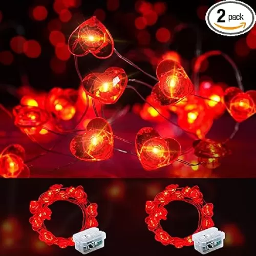 2 Pack 7 FT 20 LED Heart Fairy Lights Battery Operated, Waterproof Mini String Lights for Mother's Day Valentine's Day Flashing Lights Indoor Outdoor Decoration