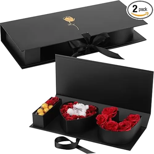 2 Pack I Love You for Flowers Empty Mother's Day Boxes ''i Love U'' Mom Floral Box with Lids Empty Cardboard Gift for Mother's Day, Wedding, Birthday Packing(Black)