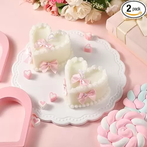 2 Pcs Pink Bow Heart Candles Coquette Party Cute Supplies Bow Party Decorations Soy Wax Scented Candle Gift for Coquette Bachelorette Wedding Bridal Baby Shower Birthday Cake Supplies