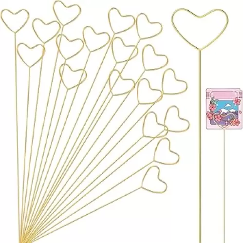 20Pcs Metal Floral Place Card Holder, Heart Shape Flower Pick Clips Table Number Holders, Gold Metal Card Picture Pick, Floral Gift Card Clips for Wedding Party Favor