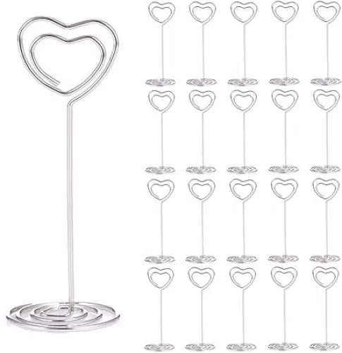 20PCS Table Number Holders, 3.35 inch Place Card Holders, Table Number Stands, Table Card Holder, Photo Picture Holders for Centerpieces, Wedding, Party, Birthday (Heart Shaped-Silver)