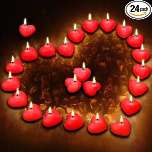 24 PCS Red Floating Candles, Unscented Dripless Wax Discs Heart Shape Floating Candles Mini Candle Floating Discs for Centerpieces, Cylinder Vases, Weddings, Party, Home Decor