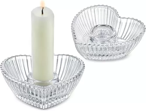 2PCS Glass Heart Shaped Candle Holder Crystal Tealight Candlestick Holders for Table Centerpieces, Party and Wedding Decor (3inch, Clear)