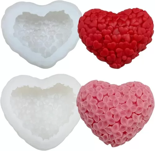 2Pcs Heart Silicone Molds for Candle Soap 3D Heart Shape Candy Molds Heart Flowers Chocolate Bombs Cake Jelly Fondant Mold Baking Supplies for Aromatherapy Wax DIY Valentine Decoration