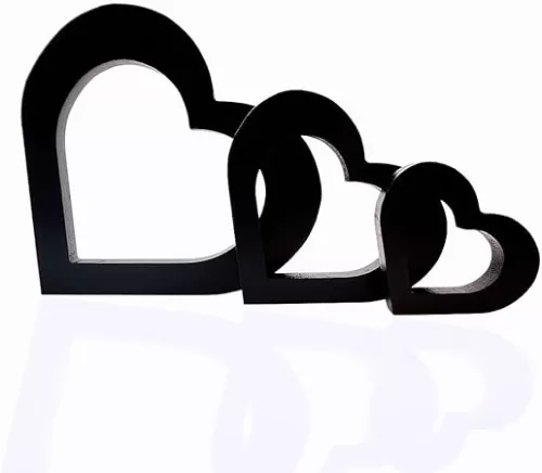 SaktopDeco 3 PCS Black Heart Centerpiece Wooden Heart Shape Sign for Gothic Wedding Engagement Party Table Decor