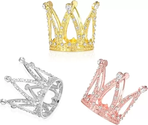 3 PCS Crown Cake Topper Mini Cake Toppers Princess Little Heart Shaped Diamond Alloy Silver Crown Gold Mini Crown Arrangements Bouquet for Flower Arrangements Wedding Party Decor Happy Birthday