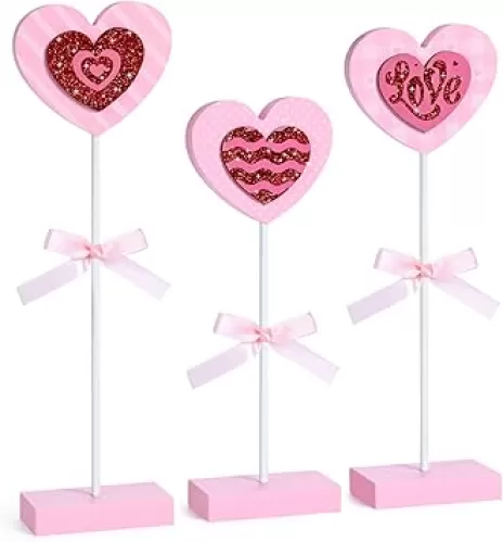 3 Pcs Valentines Tiered Tray Decor Set, Valentines Day Decorations, Wooden Heart Table Decor Set for The Home, Pink Valentines Decor Heart Sign Valentines Table Decor for Wedding Engagement