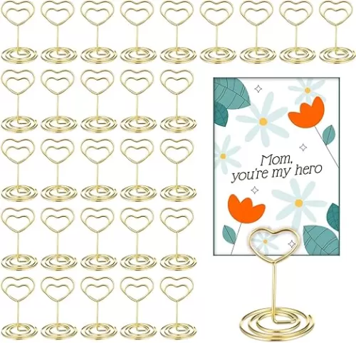 30 Pcs Place Card Holders for Table, Mini Table Number Holders, Photo Holders for Tables, Table Number Stands Small Table Sign Holders for Centerpieces Wedding Anniversary Birthday Party (Heart)