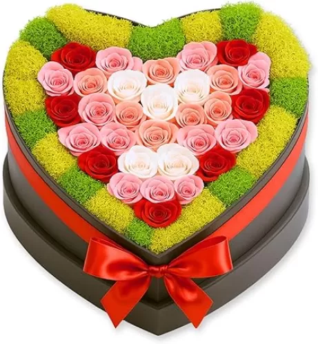 30 Preserved Roses, Forever Flowers for Delivery in Designer Heart-Shaped Box, Petite Long-Lasting Buds for Women, Eternal Rose Bouquet for Mothers Day, Girlfriend's Birthday