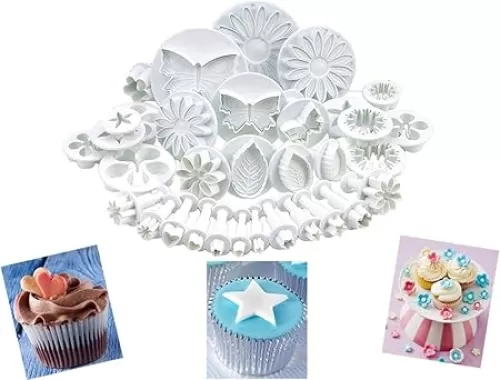 33 Pcs Fondant Cake Cookie Plunger Cutter Fondant Cake Cutter Mold Sugar craft Flower Leaf Butterfly Heart Shape Decorating Mold DIY Tools