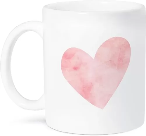 3dRose Pretty Blush Pink Watercolor Heart Mug, 11 oz