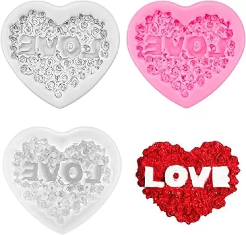 3Pcs Heart Love Rose Chocolate Molds Valentine