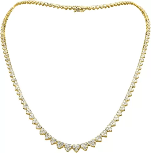 4 Carat Certified Natural Diamond Heart Shape Tennis Necklace in 14K Gold Plated 925 Sterling Silver Genuine Diamond (I-J Color, I2-I3 Clarity), 17 Inch