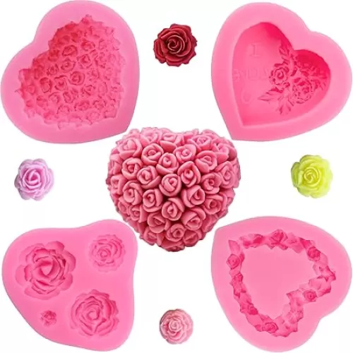 4 Pcs 3D Rose Flower Silicone Molds Mother