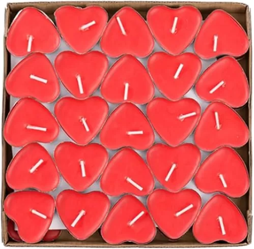 50 Pack Heart Shaped Unscented Tea Lights Candles – Smokeless Tealight Candles - Decorations for Wedding, Party, Votives, Oil Burners and Christma (Red)