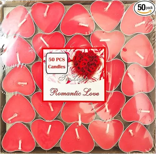 50 Pack Heart Shaped Unscented Tealight Candles, Long Lasting, Smokeless & Dripless for Mood, Romantic Decor, Pool, Dinners