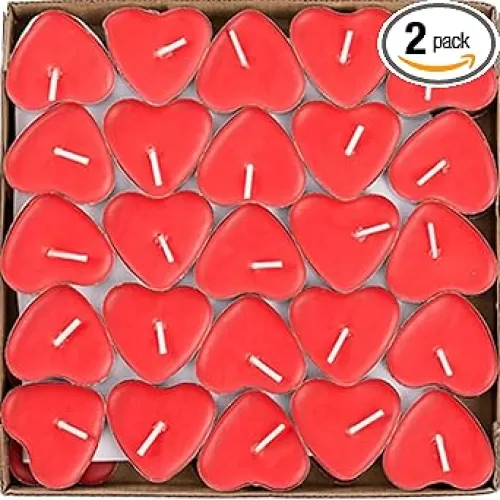 50 Packs of red Heart-Shaped Candles - Decorations for Weddings, Parties, Valentine