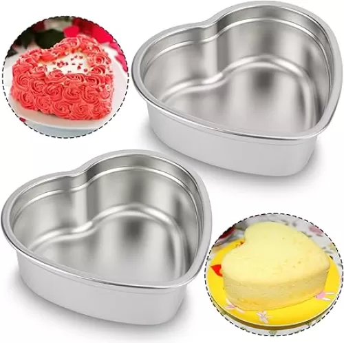 6 Inch Heart Shaped Cake Pans Set of 2, Nonstick Heart Cake Pan for Baking, Durable Stainless Steel Baking Pans Cake Tins for Birthday/Valentine