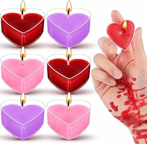 6 Pcs Low Temperature Candles – Body-Safe Tea Lights, Smokeless & Unscented, Romantic Heart Shape for Weddings, Anniversaries, and Home Decor(Red, Heart)