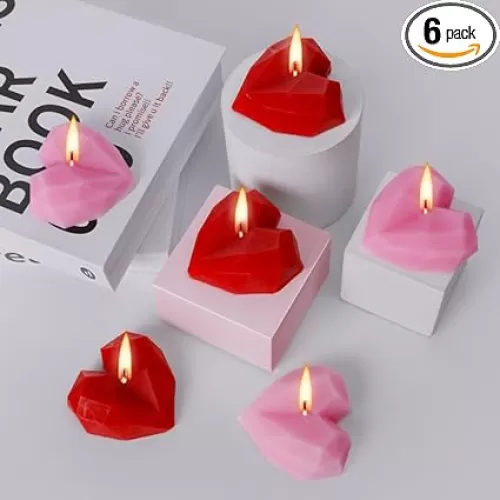 6 Pcs Valentine's Day Candles- Heart Shape Scented Candles- Handmade Diamond Heart Aromatherapy Candles for Valentine's Day, Wedding, Anniversary, Birthday, Home Decor (Red, Pink)