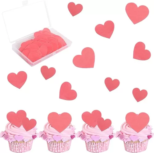 60 PCS Edible Heart Cupcake Toppers Wafer Paper Sweet Love Heart Cake Decorations Edible Valentine