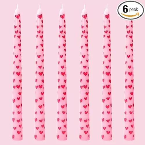 6Pcs Heart Taper Candles 10 Inch Valentine Pink Red Heart Decorative Candles Long Unscented Candle Sticks for Birthday Wedding Anniversary Party Home Table Decor