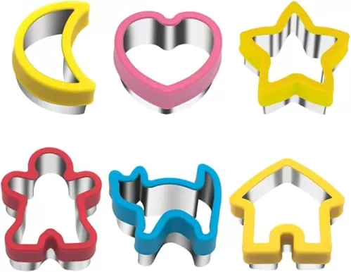 6PCS Multi Shape Cookie Cutters Set, Heart, Star, Moon, Gingerbread, House, Cat Pet Treats Cutters, Cookie Vegetable Fruit Cutters for Homemade Treats, Themed Party Cookies, Birthdays