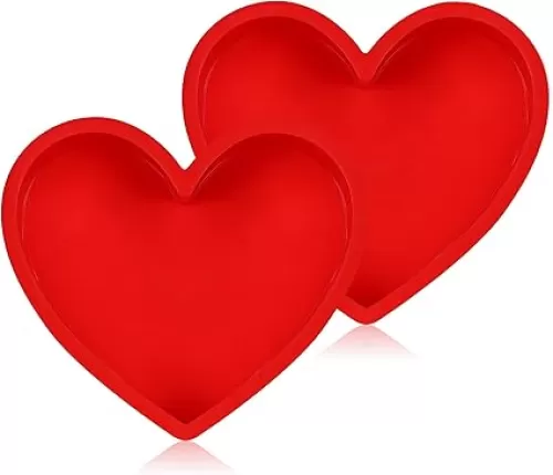 8 Inch Silicone Heart Shaped Cake Pans Small Heart Cake Pan Set Nonstick Silicone Heart Molds for Baking (2 Pcs, Red)