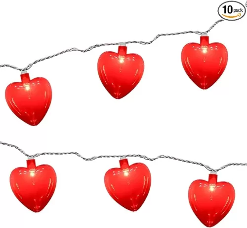 8.5Ft Heart String Lights, Valentines Day Lights with 10 Red 3D Heart Lights, Plug in Heart Fairy Lights for Valentine's Day Bedroom Home Wedding Anniversary Indoor Outdoor Decor