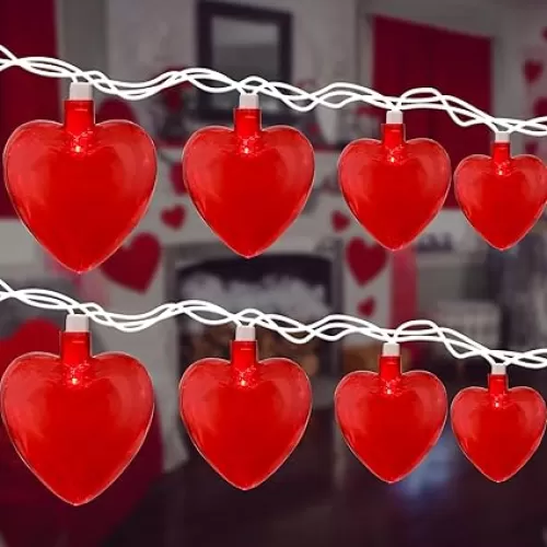 8.5Ft Red Heart String Lights, 8.5Ft Hanging Valentine