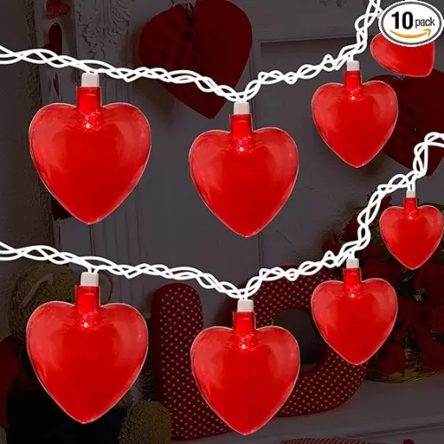 8.5Ft Red Heart String Lights, Decorations Lights with 10 Red Heart, Connectable Romantic Fairy Heart String Lights for Gifts Party Wedding Christmas Decor