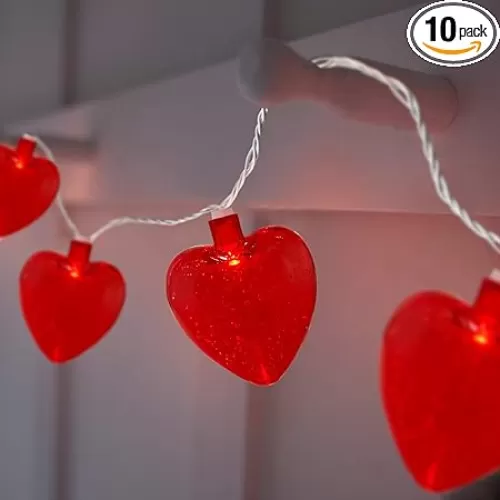 8.5Ft Valentine Red Heart Lights with 10 Shiny Glitter Heart Shaped Lights, Valentine Day Decorations Red Heart Light for Valentine's Day, Windows, Bedroom, Home, Room Party Decor