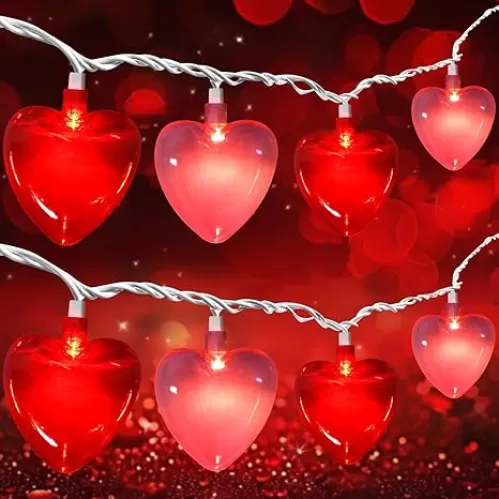 8.5Ft Valentines Day Decorations, Red & Pink Heart String Lights with 10 LED Clear Red and Pink Heart Lights, Connectable Romantic Valentine