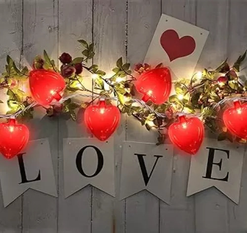 8.5Ft Valentine's Day Heart String Lights, Valentine Decorations Fairy String Lights with 10 Red Heart Lights, Connectable Love Heart Lights for Valentine's Day, Party, Wedding, Holiday Decorations