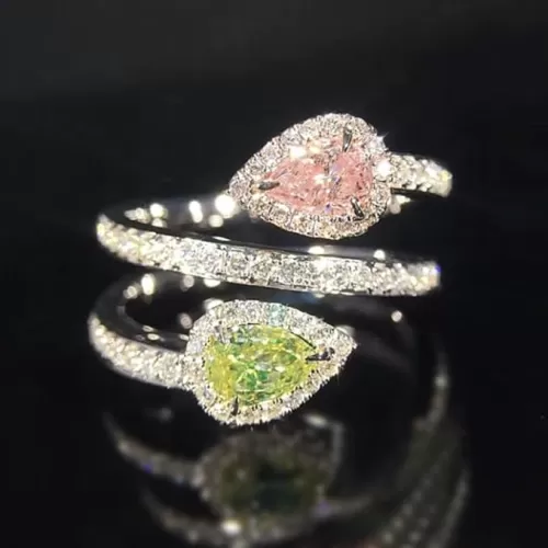 925 Silver Shiny Full Diamond Emerald Drop Ring Heart Ring 18K Gold Heart-Shaped Cut Pink Cubic Zirconia Rings CZ Diamond Halo Cocktail Rings Eternity Engagement Wedding Band Rings for Women（7）