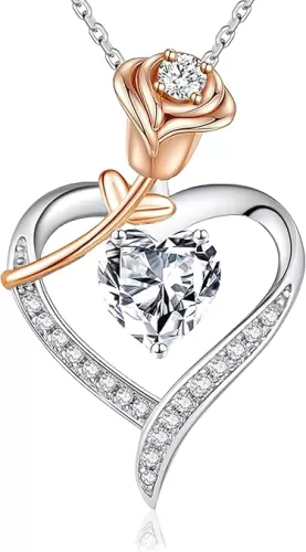 925 Sterling Silver Necklace Lab Grown Diamond 2CT Moissanite Heart Rose Necklace for Women Anniversary Birthday Wedding Christmas Valentines Day Gifts for Her Girlfriend Wife Mothers Day Gifts