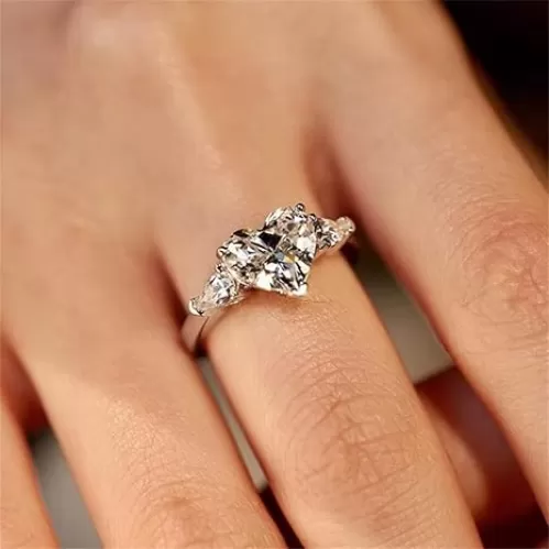 925 Sterling Silver Shiny Heart Gemstone Ring 18K Gold Heart-Shaped 3Ct Cubic Zirconia Promise Rings CZ Diamond Halo Cocktail Rings Eternity Engagement Wedding Band Ring for Women Z.71 (US Code 8)
