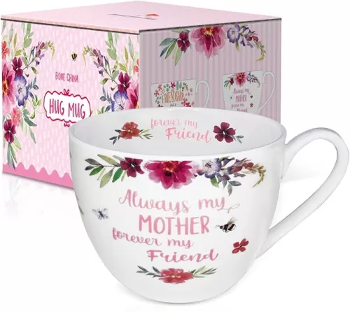 A Heartfelt Mug Gift for Mom from Daughter Son Kids, Premium 20 oz Bone China Coffee Tea Hug Mug, Perfect Holiday, Birthday, and Mother's Day Gift for Moms, Designed in England by Harvest Green Studio